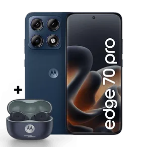 Kit Smartphone Motorola Edge 70 Pro 5G 256GB + Moto Buds 2 Plus 12GB RAM+12GB Ram Boost, 4 câmeras de 50MP, Tela 1.5K extreme AMOLED 144Hz, Bateria 6500 mAh, IP68/IP69 - Azul Escuro