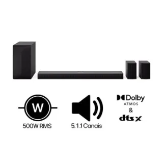 Home Theater Soundbar LG S70TR – Dolby Atmos, 500W RMS, 5.1.1 Canais, DTS X, Caixas Traseiras, AI Sound Pro, WOW Sinergy, Bluetooth 5.1, HDMI - S70TR