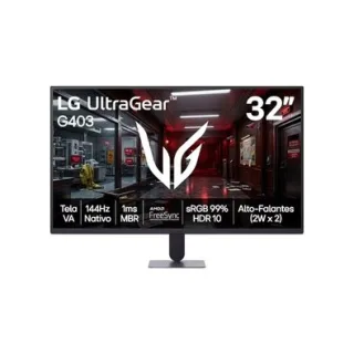 Monitor Gamer LG UltraGear 32G403B, 32", FHD, 144Hz, 1ms MBR, FreeSync, HDR10, sRGB 99%, HDMI, DisplayPort, Alto-Falantes, Preto - 32G403B