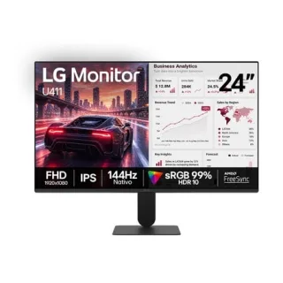 Monitor PC Gamer LG com Tela IPS 24”, 144Hz, 1ms (MBR), AMD FreeSync™, HDR 10, sRGB 99%, Reader Mode, Flicker Safe, HDMI, VGA, saída de fone de ouvido - 24U411B - 24U411B-B