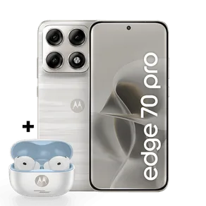 Kit Smartphone Motorola Edge 70 Pro 5G 256GB + Moto Buds 2 Plus 12GB RAM+12GB Ram Boost, 4 câmeras de 50MP, Tela 1.5K extreme AMOLED 144Hz, Bateria 6500 mAh, IP68/IP69 - Branco