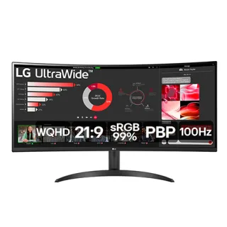 Monitor LG UltraWide™ Curvo – Tela VA de 34”, WQHD 3440 x 1440, 21:9, sRGB 99%, HDR10, PBP, 100Hz, AMD FreeSync™ - 34WR50QC-B - 34WR50QC-B