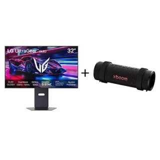 Combo Monitor LG UltraGear™ OLED 32GX850A GX8 4K UHD de 32” + Caixa de Som Bluetooth LG xboom Grab by will.i.am - East LA - 32GX850.GRAB