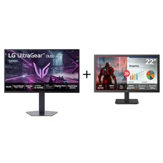 Combo Monitor LG UltraGear™ OLED 32GX850A GX8 4K UHD de 32” + Monitor LG FHD Home & Office 22U403A-B 22”, 1ms (MBR), 120Hz - 32GX850.22U403
