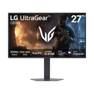 Monitor LG UltraGear™ G550, 300Hz nativo, Tela IPS 27”, 1ms real (GtG), NVIDIA G-Sync, AMD FreeSync Premium , Ajustes Pro Gamer, HDR10, sRGB 99% , HDMI, DisplayPort, Saída para fone de ouvido, Preto - 27G550B - 27G550B-B