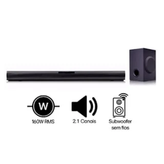 SoundBar LG SQC1 – 160W RMS, Conexão Bluetooth, 2.1 Canais, Auto Sound Engine (ASE), Adaptive Sound Control (ASC), Sem fios, Conexões Múltiplas - SQC1