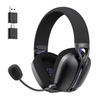 Headset Gamer Sem Fio Havit Fuxi-H3 Plus, Drivers 40mm, Cancelamento de Ruído, Wireless, Bluetooth, USB-C e P2, Preto - Fuxi-H3 Plus Black
