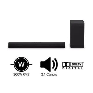 Soundbar LG S40T - 300W RMS, 2.1 Canais, Dolby Digital, Sem fios, Bluetooth 5.3, Entrada Óptica, HDMI, AI Sound Pro - S40T