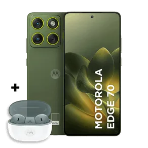 Kit Smartphone Motorola Edge 70 5G 256GB + Moto Buds 2 8GB RAM + 16GB RAM Boost, Ultrafino, 3 cameras 50MP e tela extreme Amoled 120hz - Bronze Green